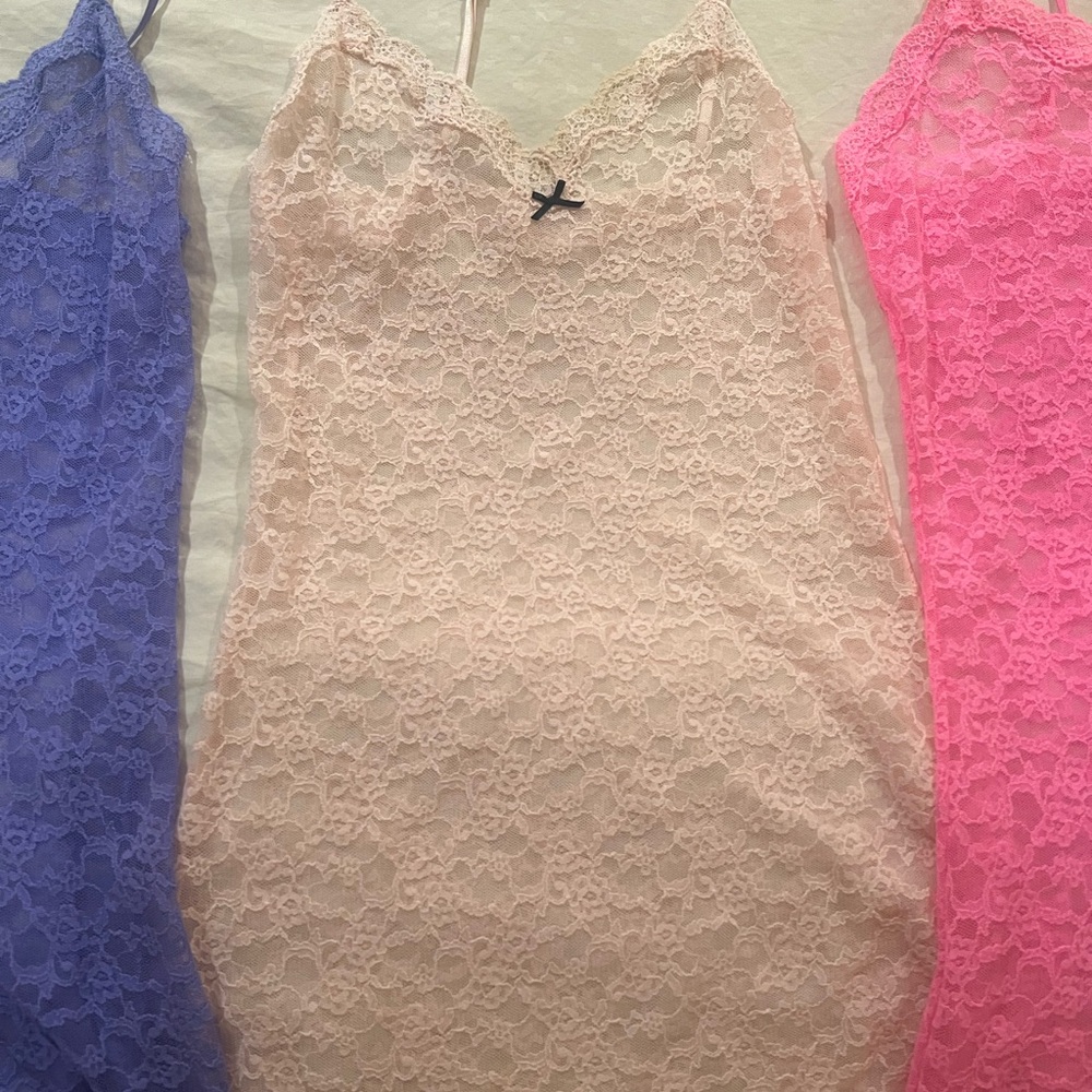 Victoria's Secret Lace Chemise Trio - Purple, Light Pink, Hot Pink